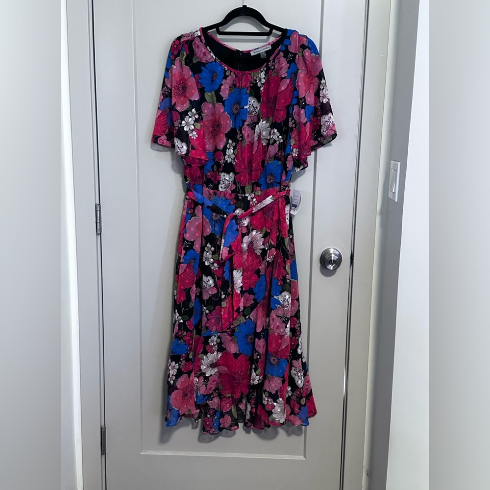 *Danny & Nicole Pink and Blue Floral Midi Dress